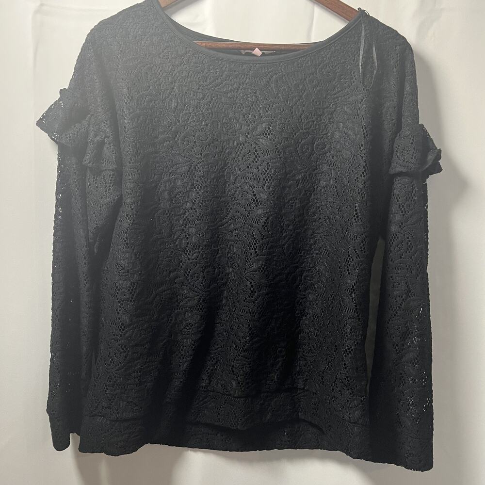 Juicy Couture Black Lace Long Sleeve Top Womens Size L Blouse Boho Casual